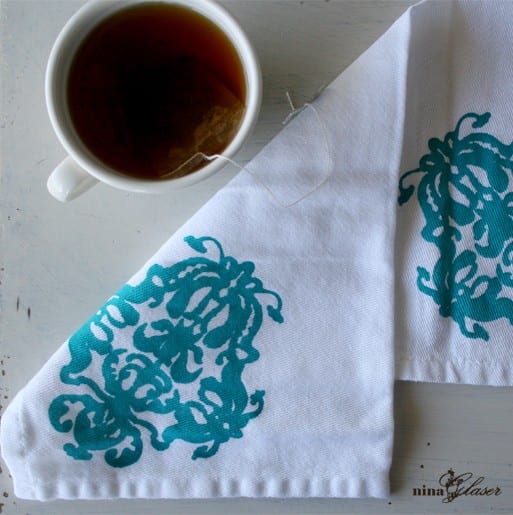 teal-white-block-printed-fabric-napkin-tea-bag-mug teal-white-block-printed-fabric-napkin-tea-bag-mug