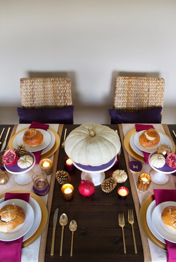Golden Thanksgiving table setting ideas from Confetti Pop on The Sweetest Occasion