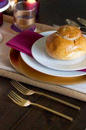 Golden Thanksgiving table setting ideas from Confetti Pop on The Sweetest Occasion