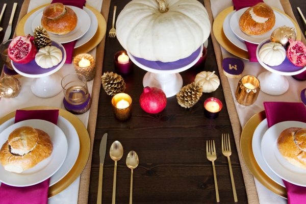 Golden Thanksgiving table setting ideas from Confetti Pop on The Sweetest Occasion