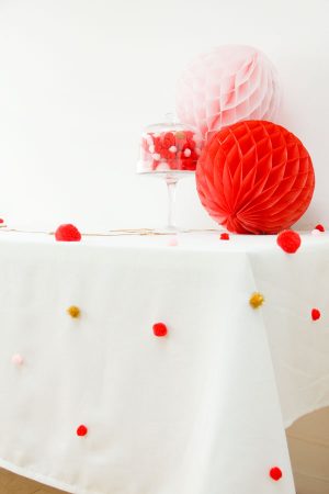 DIY pom pom tablecloth by Studio DIY for The Sweetest Occasion DIY pom pom tablecloth by Studio DIY for The Sweetest Occasion